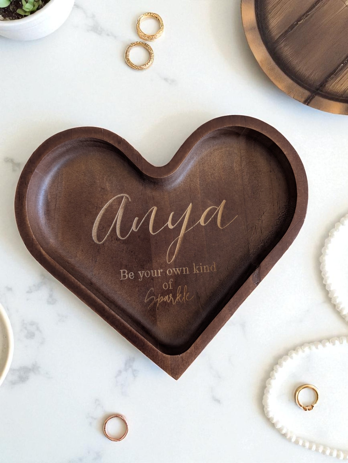 Heart-Shaped Personalized Wooden Trinket Tray
