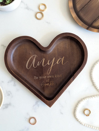 Heart-Shaped Personalized Wooden Trinket Tray