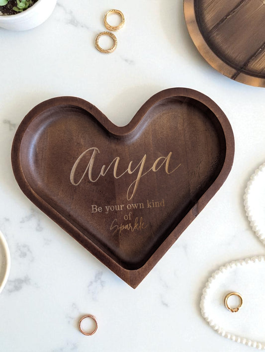 Heart-Shaped Personalized Wooden Trinket Tray