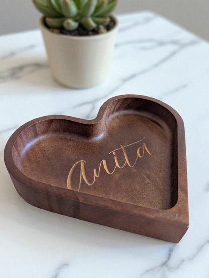 Heart-Shaped Personalized Wooden Trinket Tray