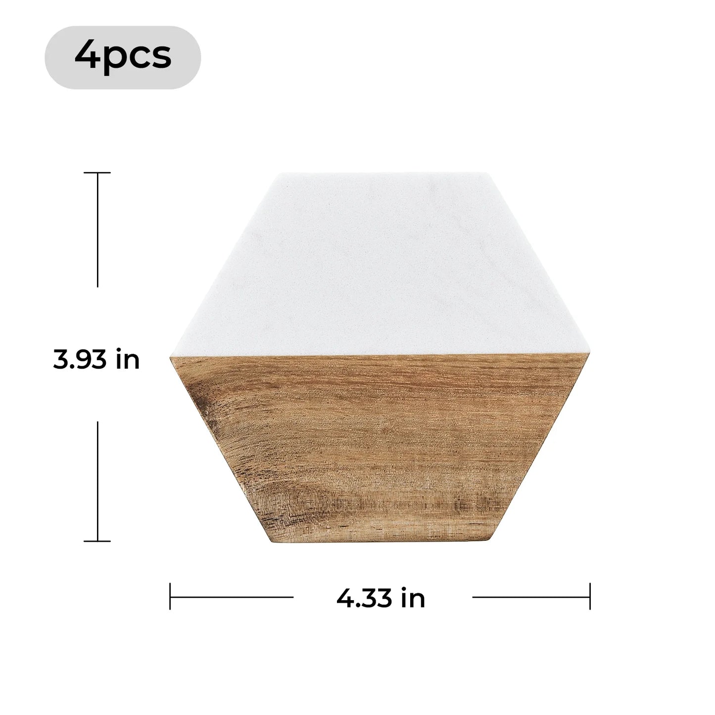 Hexagon Marble and Wood Personalized Coaster Set